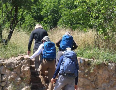 רביעיית תרמילאים במסלול בפארק הטבע